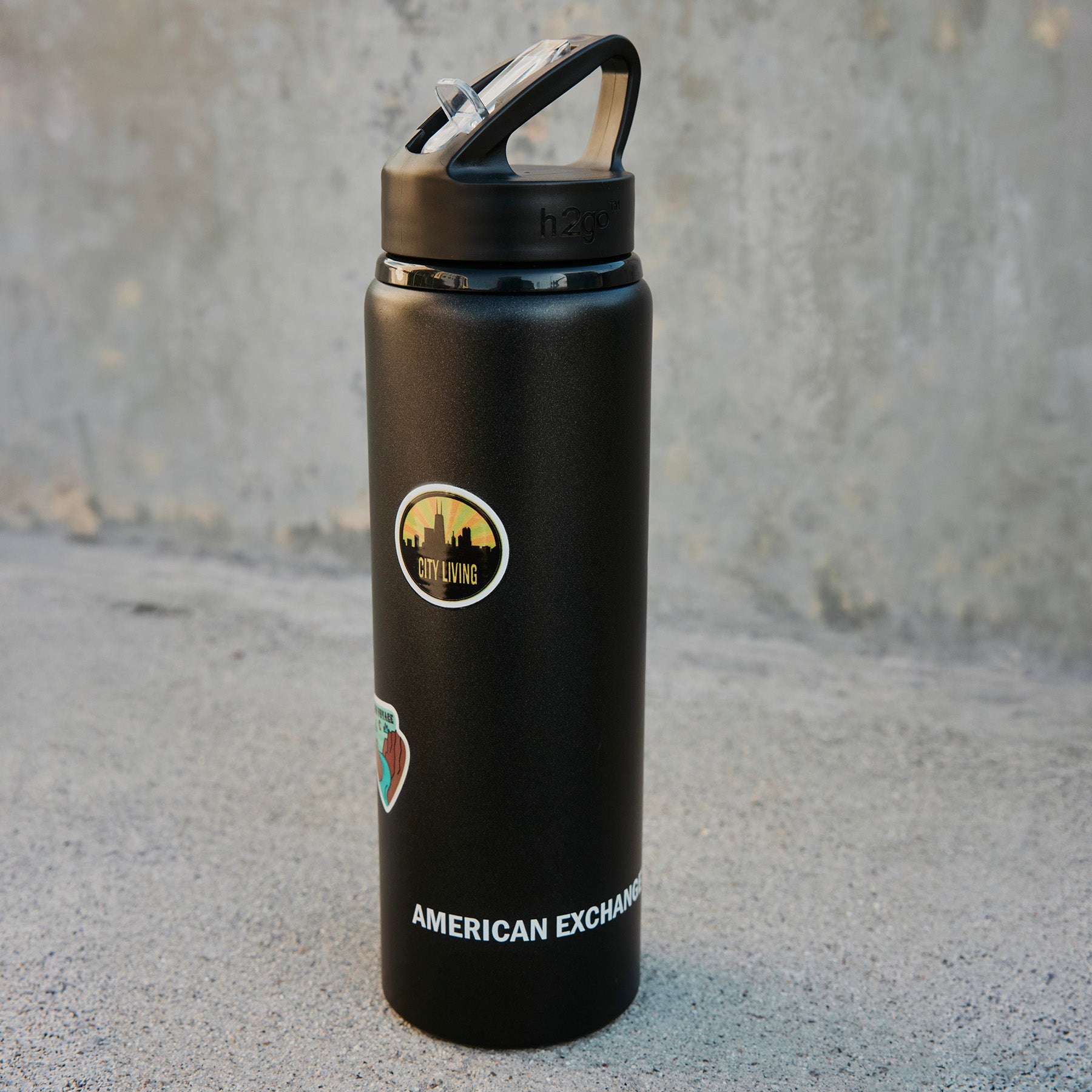 28oz Matte Black Aluminum Bottle With Sticker Detail
